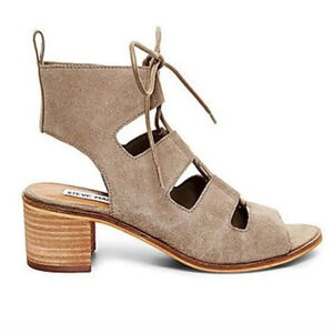 STEVE MADDEN ALPASSA Suede Leather Heeled Sandals Taupe